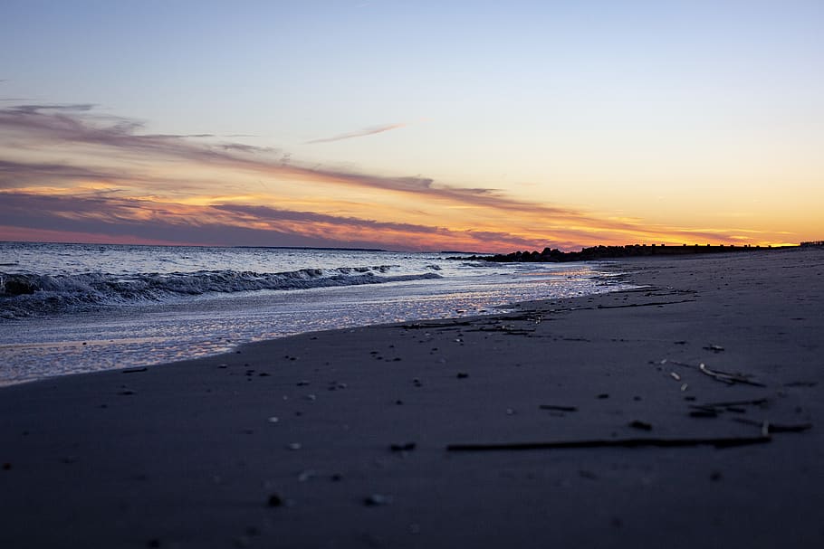 seashore during golden hour, nature, outdoors, ocean, water, shoreline HD wallpaper