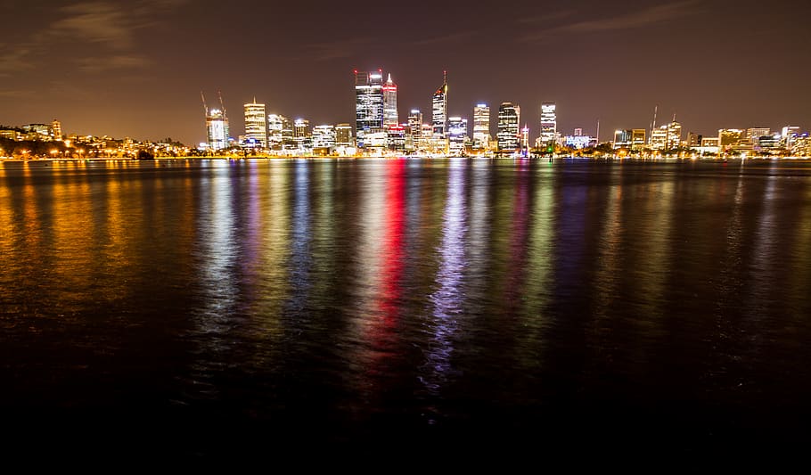 perth, australia, lighttrails, skyline, skyscrapers, buildings HD wallpaper