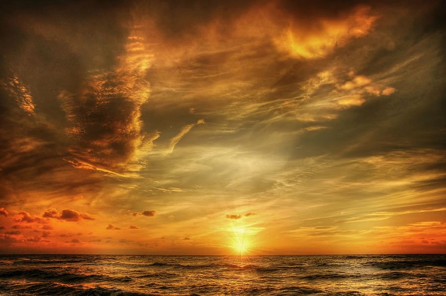Sunset, cloudiness, clouds, clouds form, cloudy, dawn, heaven HD wallpaper