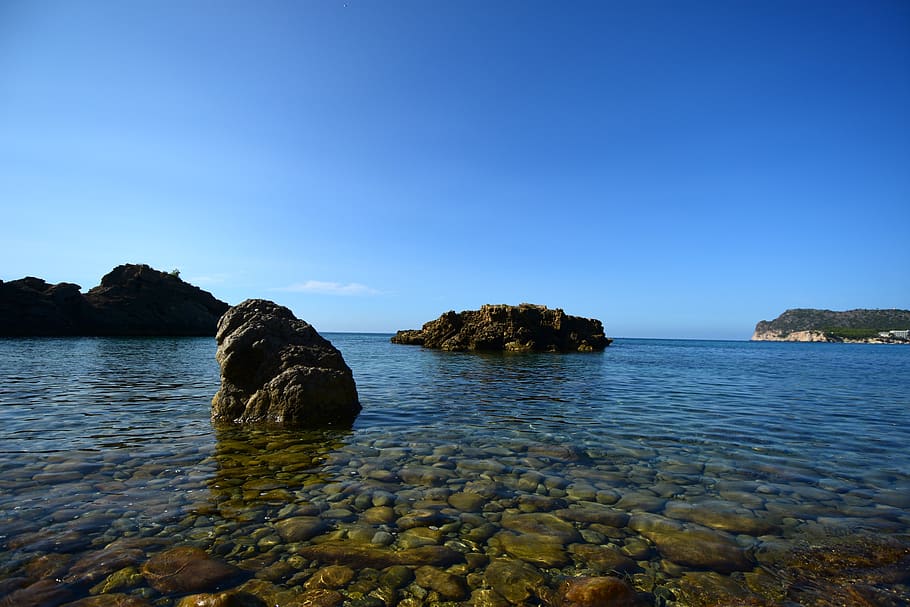 water, rock, sea, sky, rock - object, solid, beauty in nature HD wallpaper
