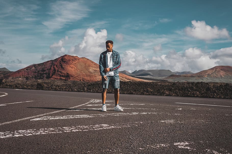 man standing on road, clothing, shorts, apparel, human, person HD wallpaper