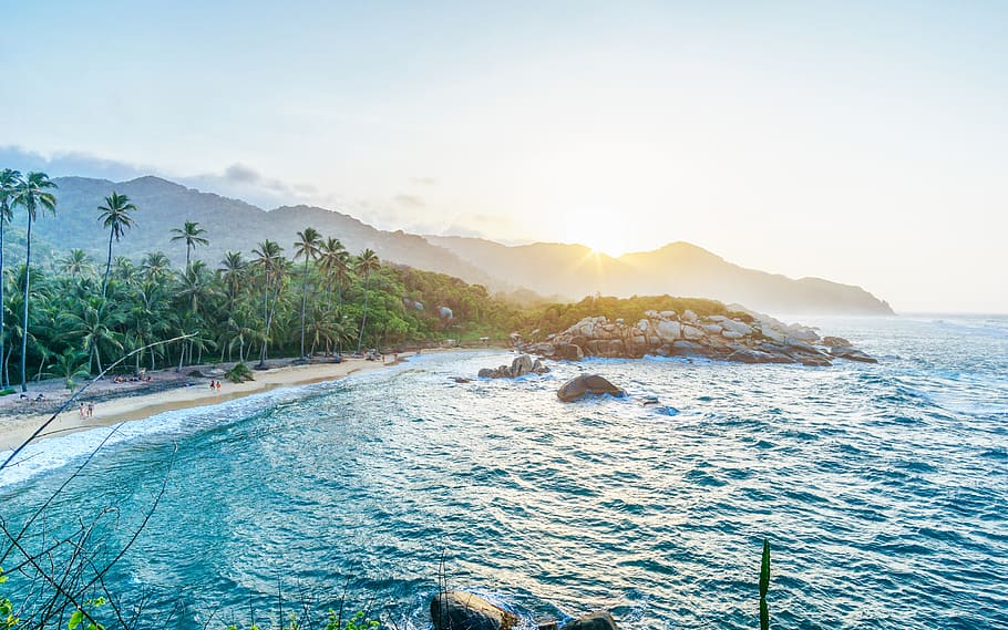 park, ocean, sunset, waves, colors, sky, colombia, water, beauty in nature HD wallpaper