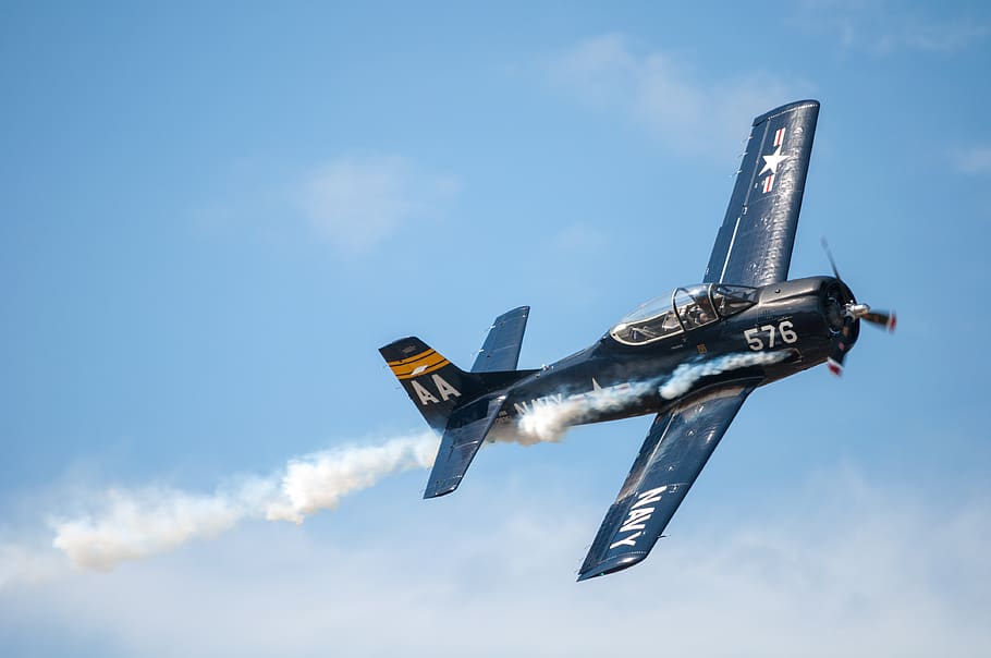 black biplane doing aerobatics, sky, air vehicle, flying, airplane HD wallpaper