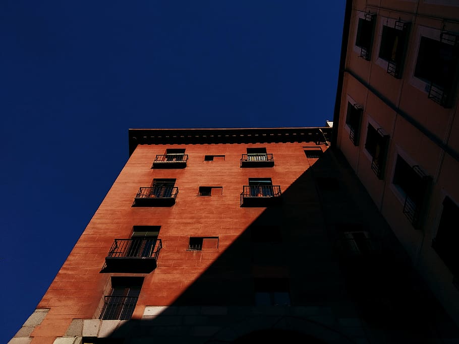 spain, madrid, building, sky, windows, orange, architecture HD wallpaper
