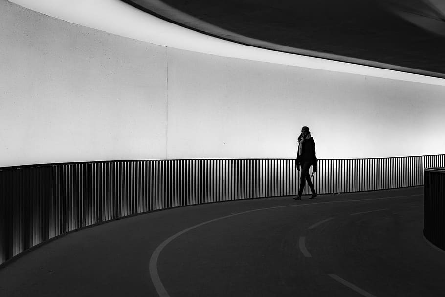 person walking on road, human, pedestrian, silhouette, asphalt, HD wallpaper
