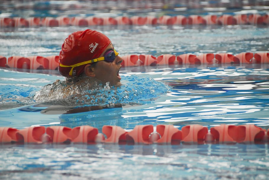 Person Swimming in Pool, active, athlete, enjoyment, fun, goggles HD wallpaper