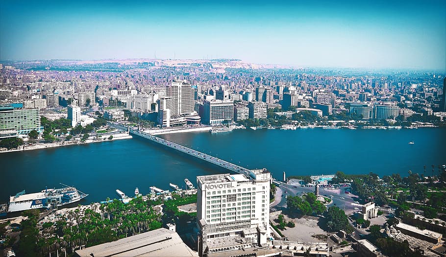 egypt, cairo, architecture, river, bridge, hotel, nile, city, HD wallpaper