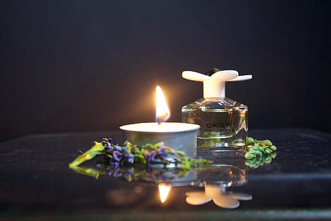 candle, fire, flame, bottle, lighting, crystal, diwali, spa HD wallpaper