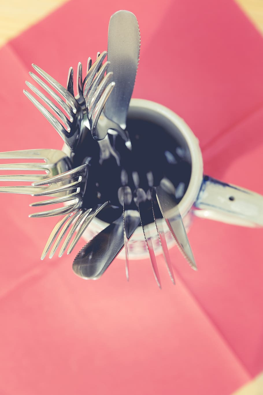 fork, knife, kitchen, utensils, cup, mug, steel, close-up, no people HD wallpaper