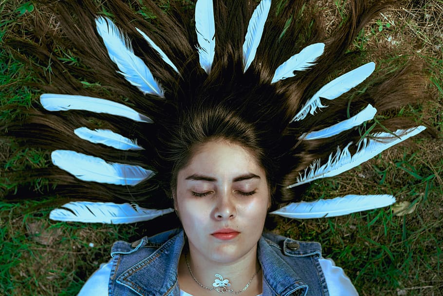 forest, dead, closed, hear, eye, fly, girl, one person, headshot HD wallpaper