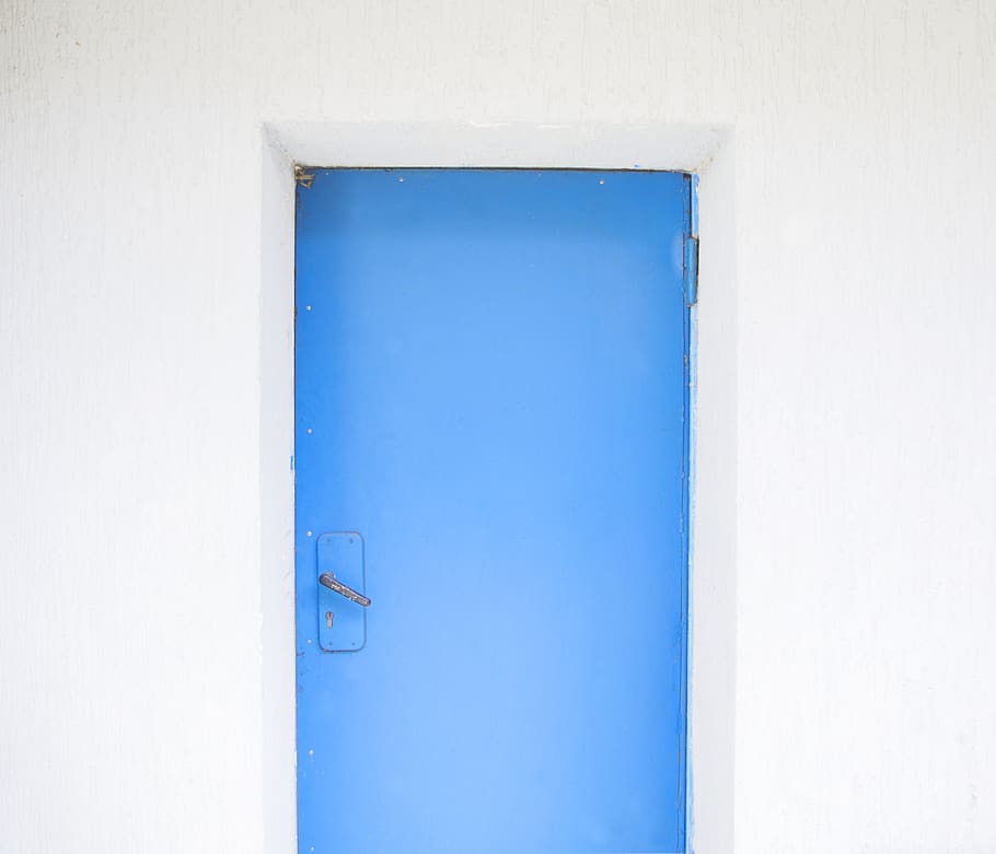 closed blue painted door, entrance, architecture, no people, building HD wallpaper