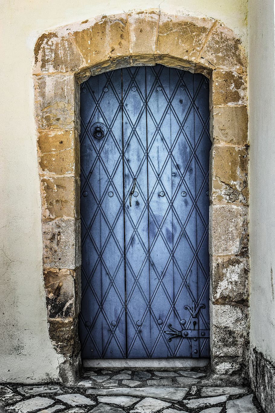 cyprus, kato lefkara, village, architecture, door, wooden, blue, HD wallpaper