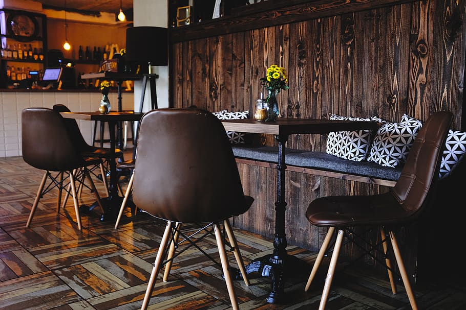 two dining table with chairs, seat, business, restaurant, indoors HD wallpaper