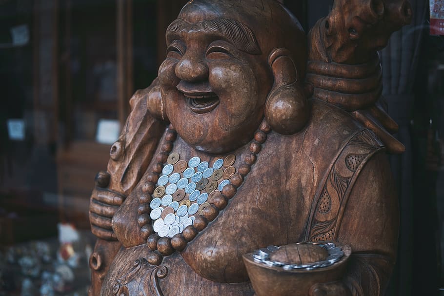 Selective Focus Photography of Smiling Buddha Statue, ancient, HD wallpaper
