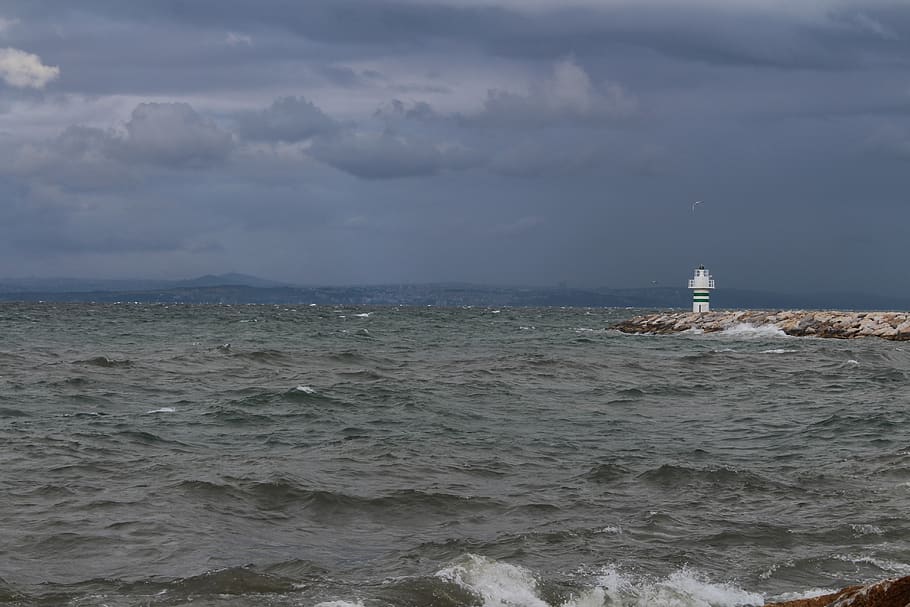 marine, tower, cloud, blue, water, beach, sky, light, coastal HD wallpaper