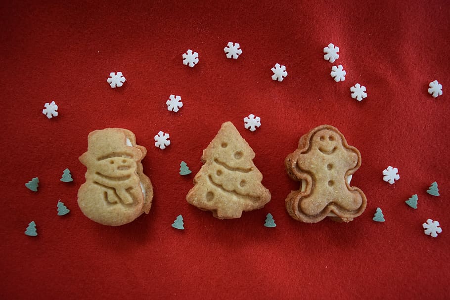 christmas, gingerbread, cookie, red, baked, food, food and drink HD wallpaper