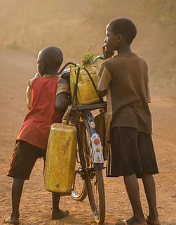 two boys beside bicycle, person, human, tribe, bike, vehicle HD wallpaper