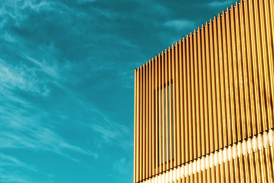 yellow concrete building, built structure, architecture, low angle view HD wallpaper