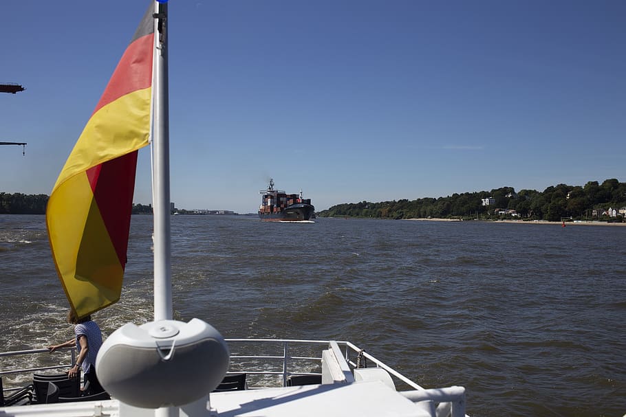 germany, hamburg, flag, water, patriotism, sky, nautical vessel HD wallpaper
