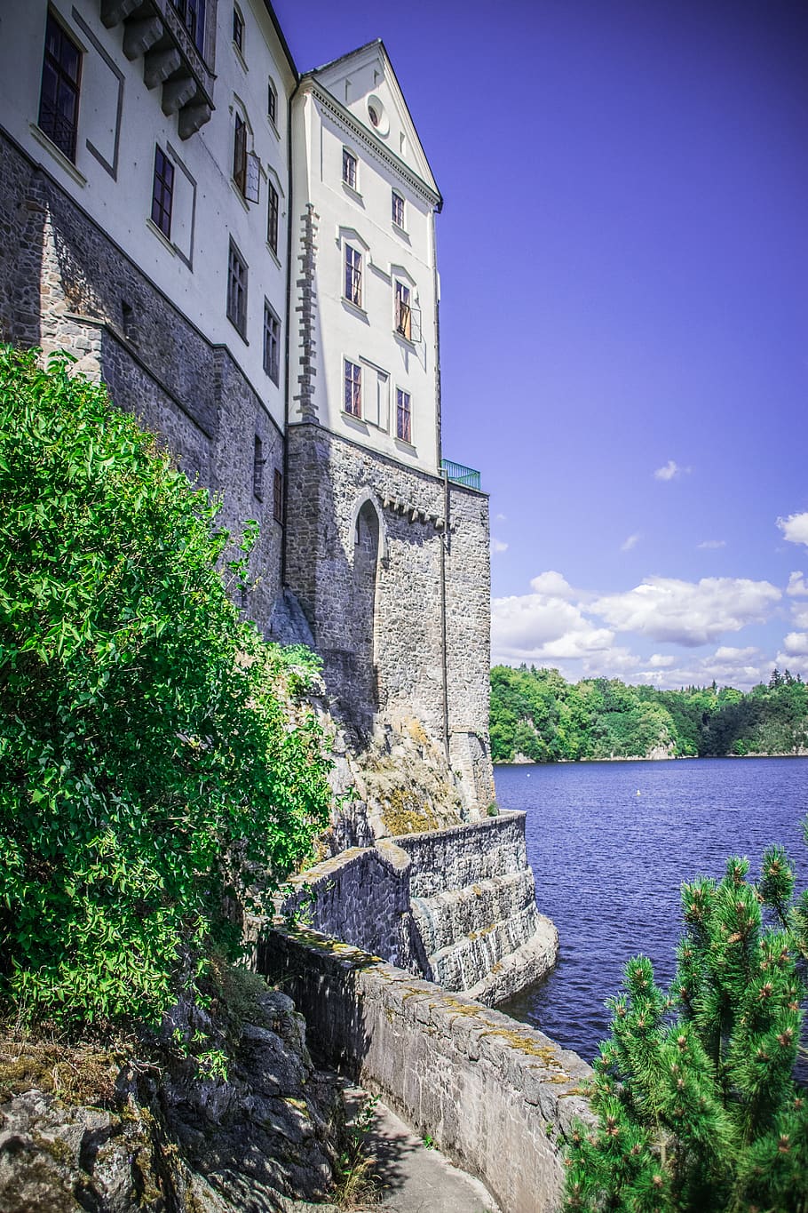 castle, history, architecture, building, water, landscape, wall, HD wallpaper