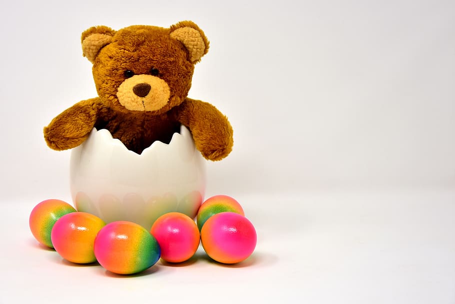 easter egg, ceramic, eggshell, colored, colorful, teddy, funny HD wallpaper