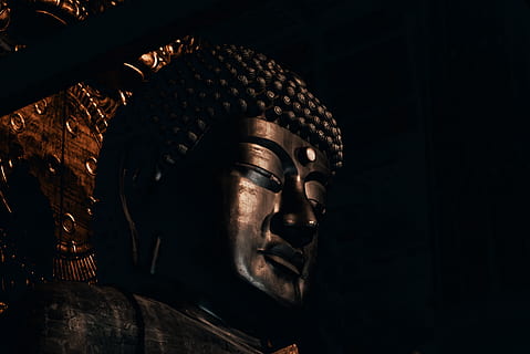 brass-colored Buddha, worship, art, building, architecture, head HD wallpaper