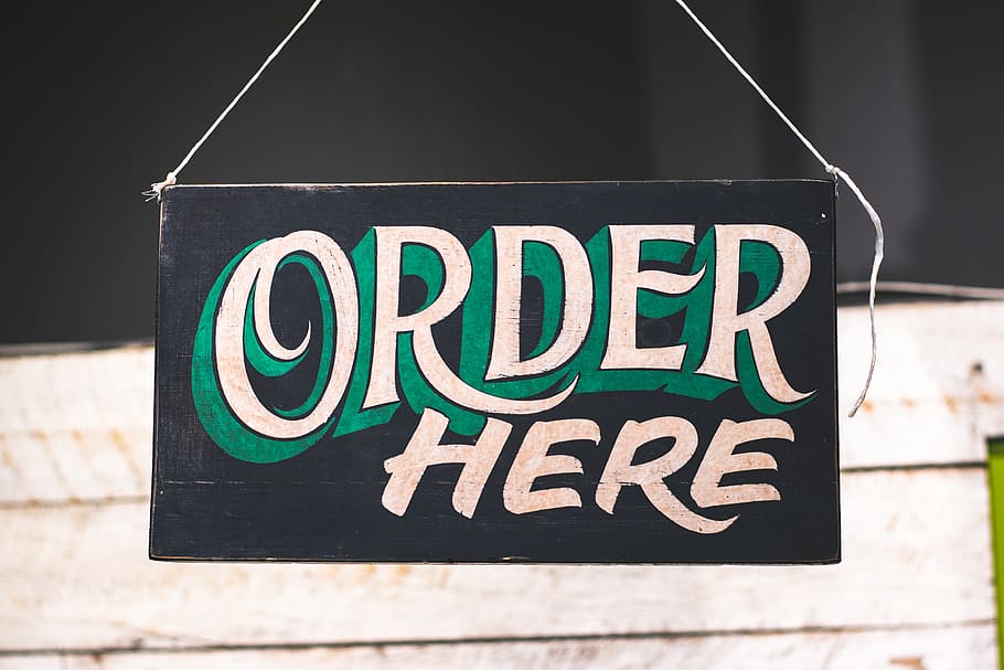 Order Here Text on Black Wooden Board, business, close-up, communication, HD wallpaper