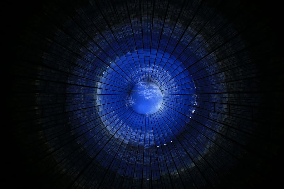 blue glass ceiling design, architecture, pattern, no people, shape HD wallpaper