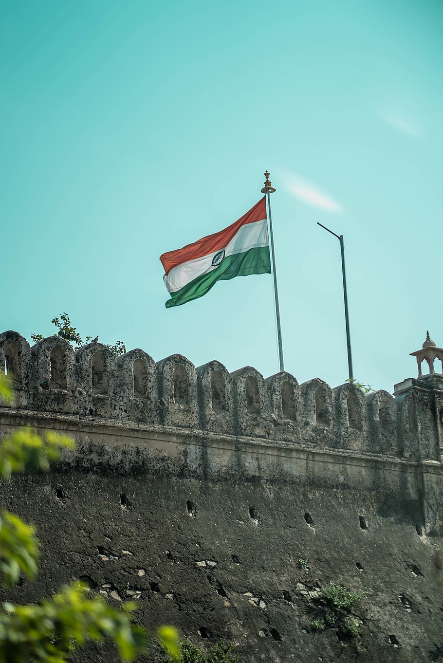 flag, symbol, bird, animal, fort, india, sky, blue, rajasthan, HD wallpaper
