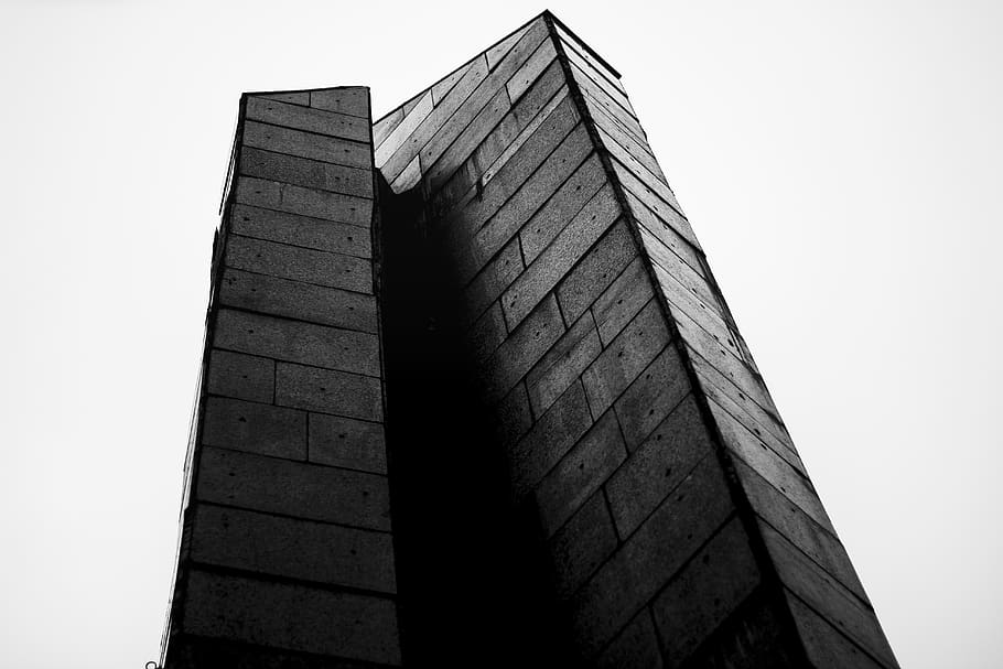 black high-rise building, brick, corner, wall, silhouette, architecture HD wallpaper