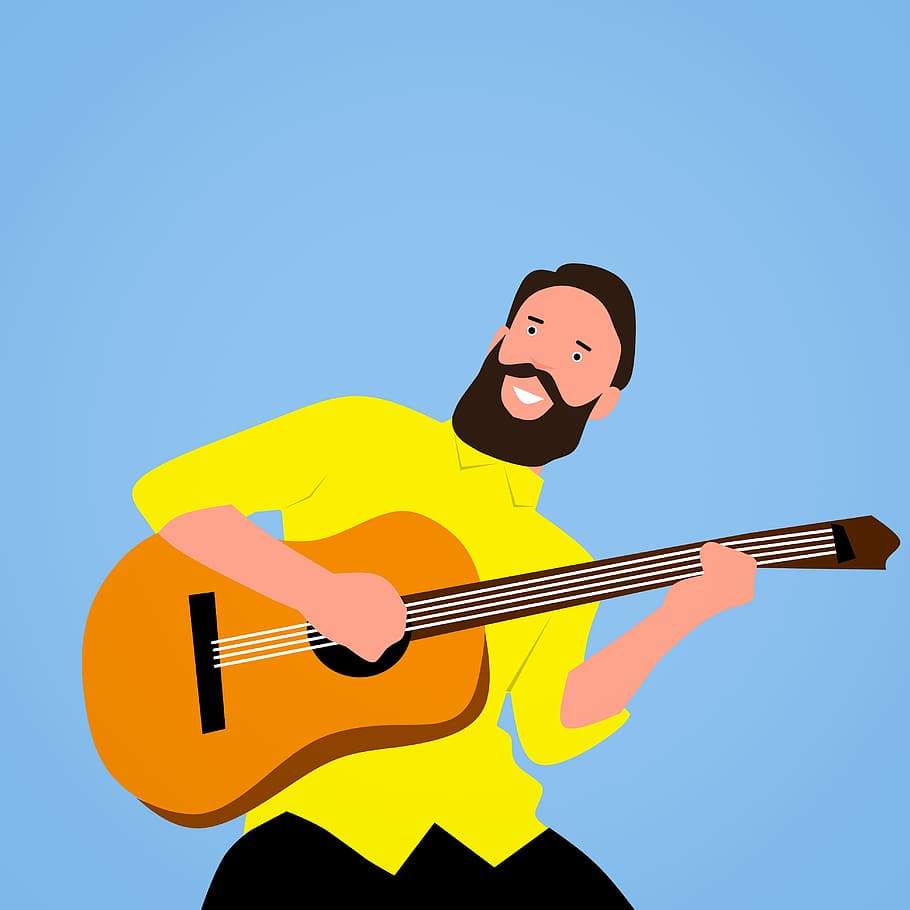 Guitar player with beard, musician, acoustic, guitarist, instrument, HD wallpaper
