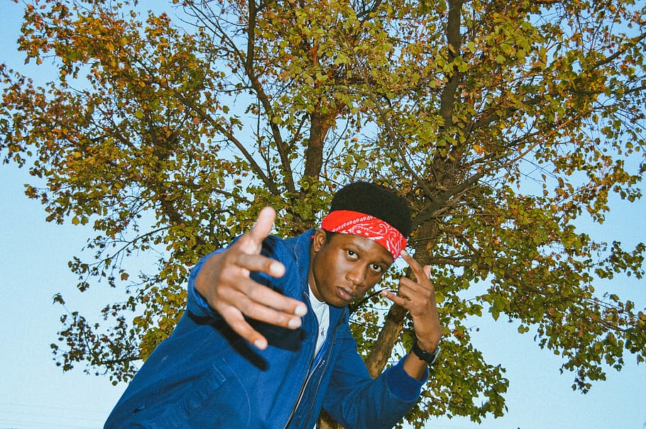 unknown celebrity in blue jacket, tree, plant, one person, day HD wallpaper