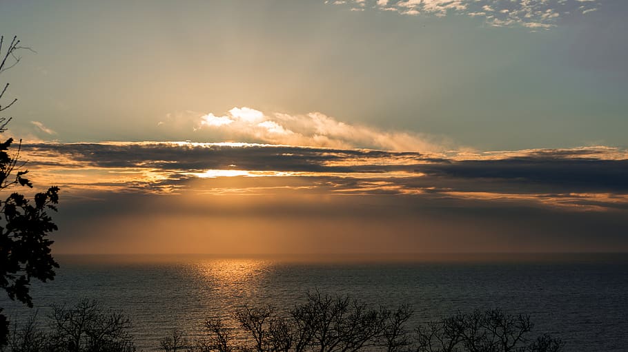 sunset, beautiful, orange, sky, cloud, clouds, reflection, horizon HD wallpaper