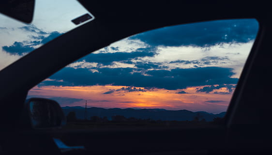sunset, car, window, sky, cloud - sky, silhouette, beauty in nature HD wallpaper