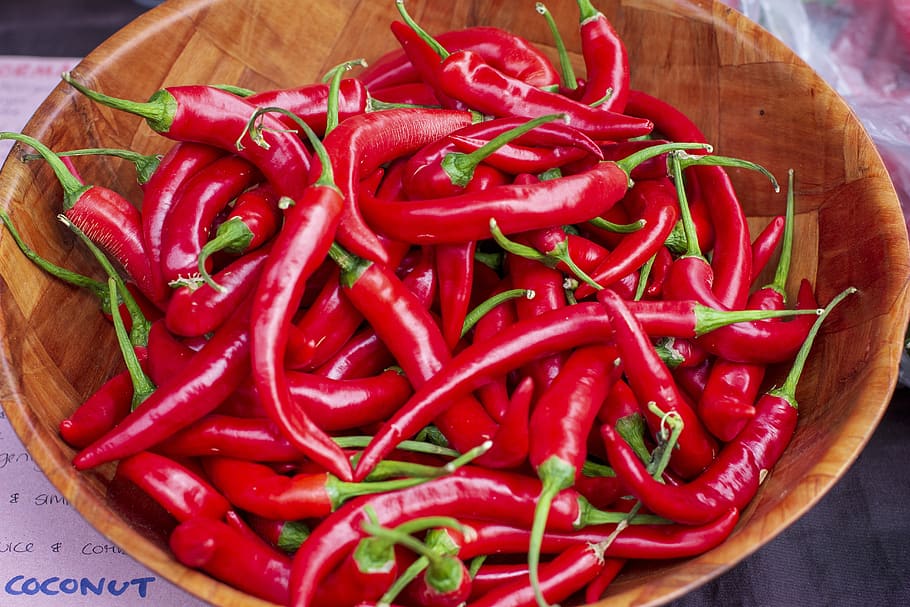 chilli, food, hot, red, bowl, market, spicy, vegetables, food and drink HD wallpaper