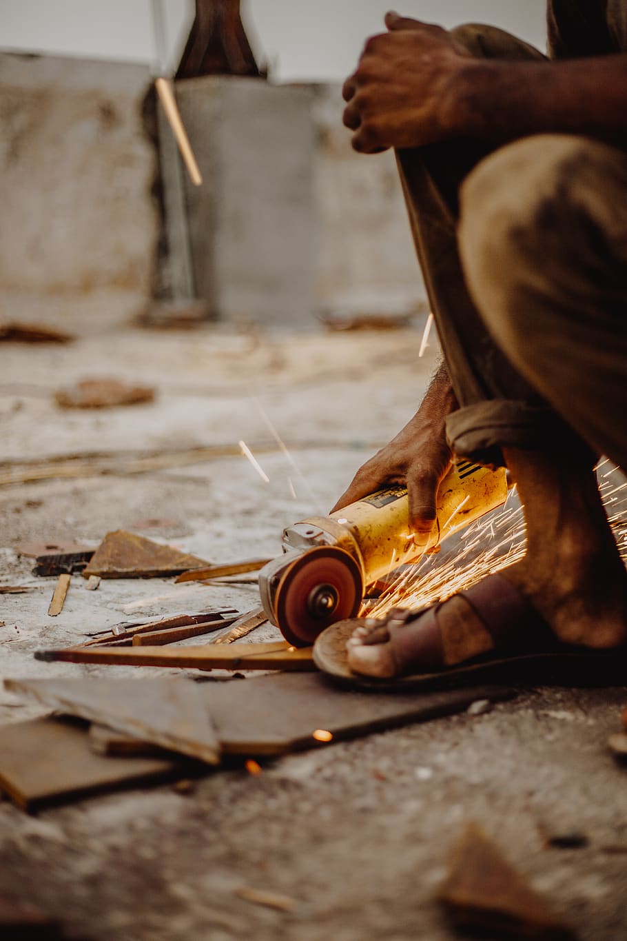 man holding angle grinder, occupation, human hand, working, one person HD wallpaper