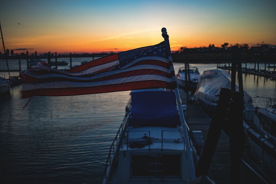 US flag on boat, watercraft, transportation, vehicle, vessel HD wallpaper