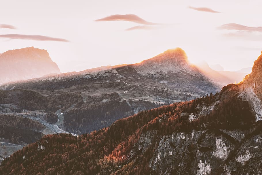 Brown and White Mountain, adventure, cold, dawn, daylight, desktop wallpaper HD wallpaper