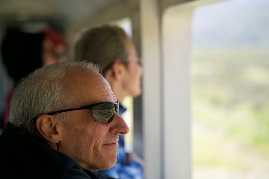 man, people, train inside, landscape, travel, vacation, tourism HD wallpaper