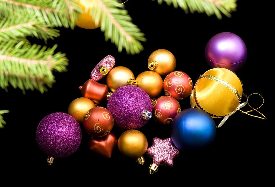 ball, bauble, black, bright, celebration, christmas, christmas-tree HD wallpaper