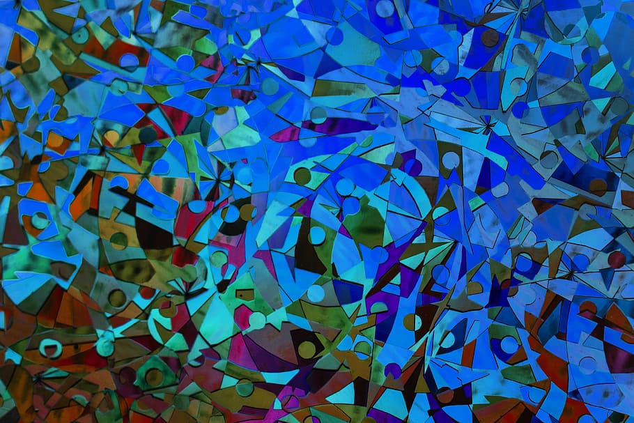 Close up of abstract colorful glass mosaic created by cutting glass pieces into various shapes and sizes, HD wallpaper