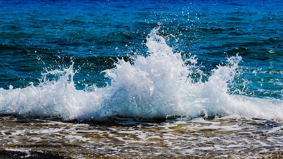Seashore Splashing on Shoreline, beach, liquid, nature, ocean HD wallpaper