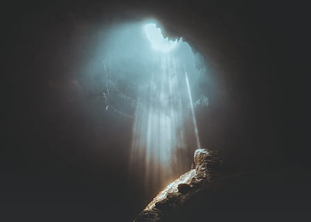 rope on hole, sun ray, sunlight, cave, cove, dark, shine, looking up HD wallpaper
