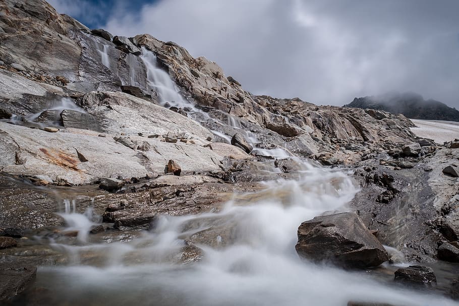 waterfall, river, bach, flow, movement, racing, rock, stones HD wallpaper