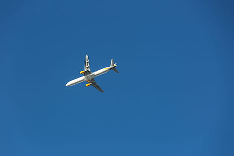 plane, blue, sky, fly, transport, aircraft, wings, minimal HD wallpaper
