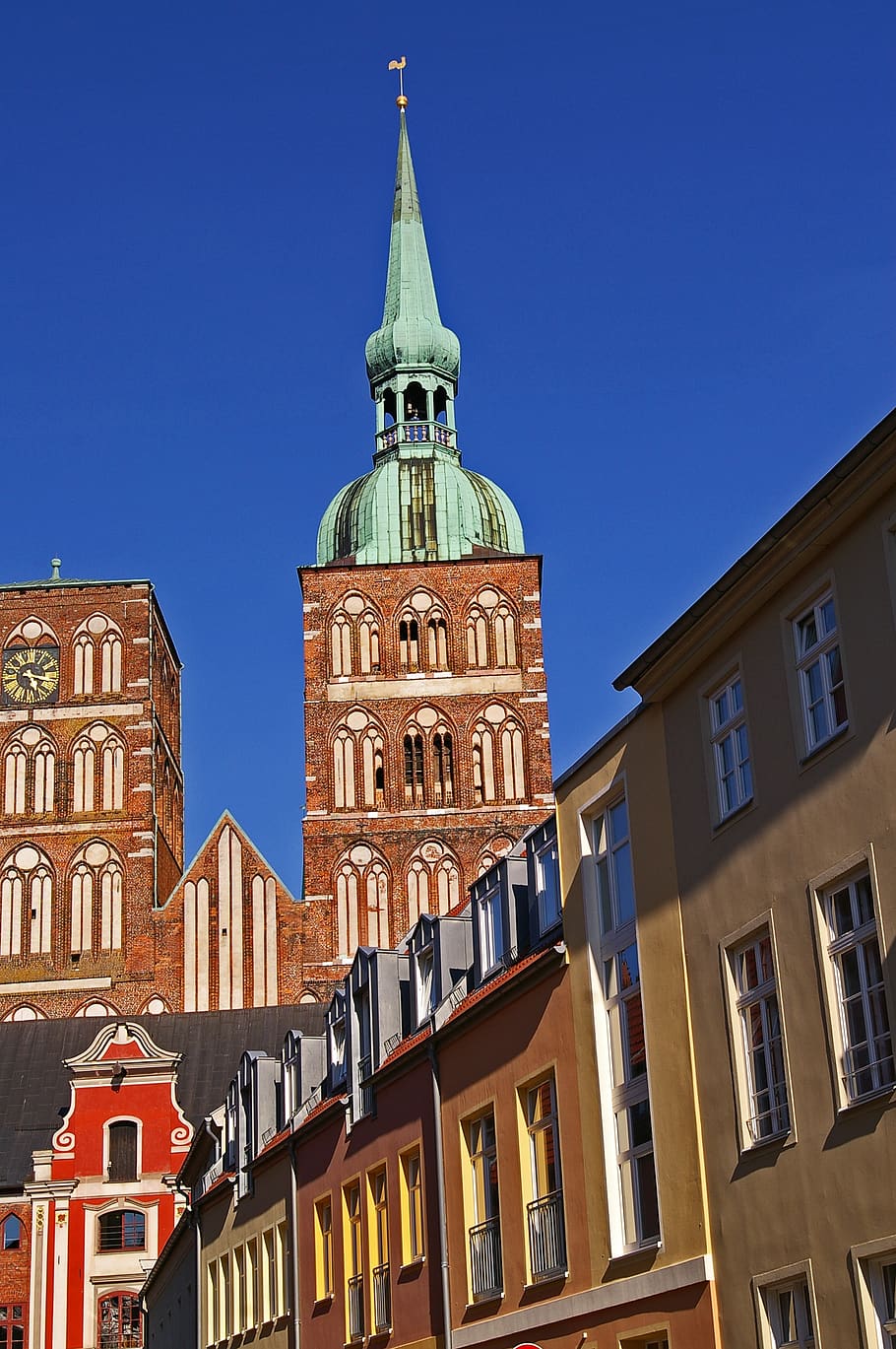 stralsund, nikolai church, architecture, facade, bell tower, HD wallpaper