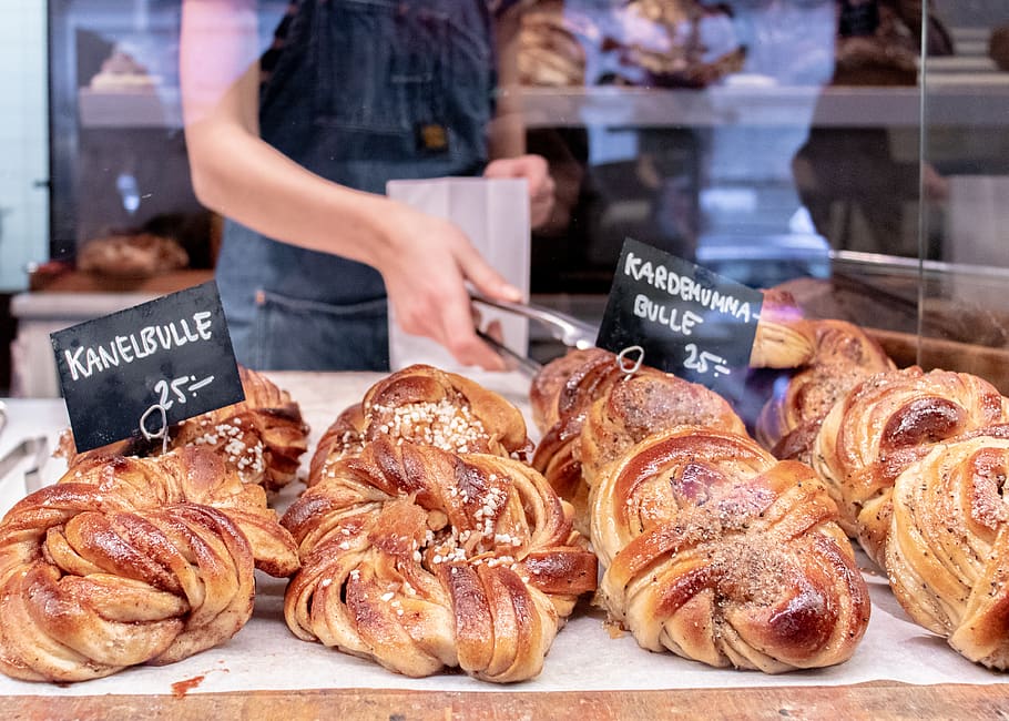 baked breads, person, human, food, sweden, stockholm, bakery HD wallpaper