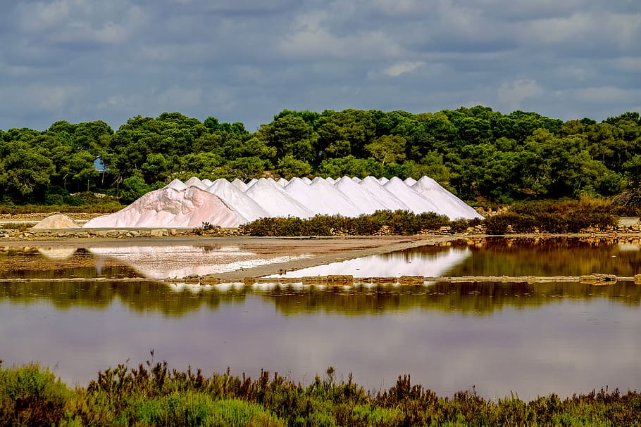 majorca, spain, salts, sky, nature, color, water, plant, tree HD wallpaper