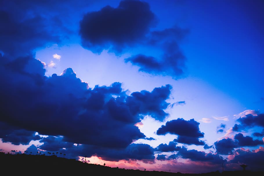 sky, blue, skyline, sunset, sunlight, horizon, cloud, clouds HD wallpaper