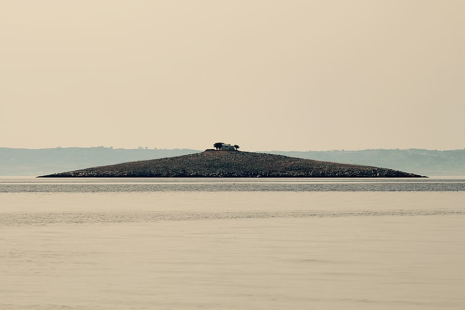 greece, kos, island, tree, house, stone, tiny, water, sky, horizon HD wallpaper